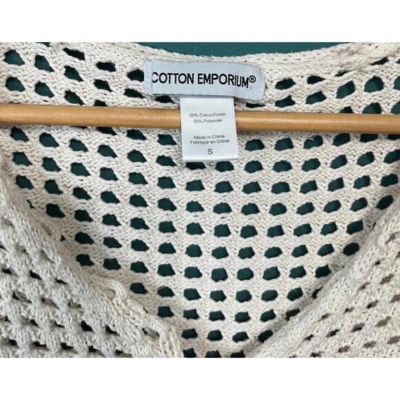 Cotton Emporium Cream Crochet Boho Cardigan Open Knit Button Front Crop Sweater - Picture 3 of 3